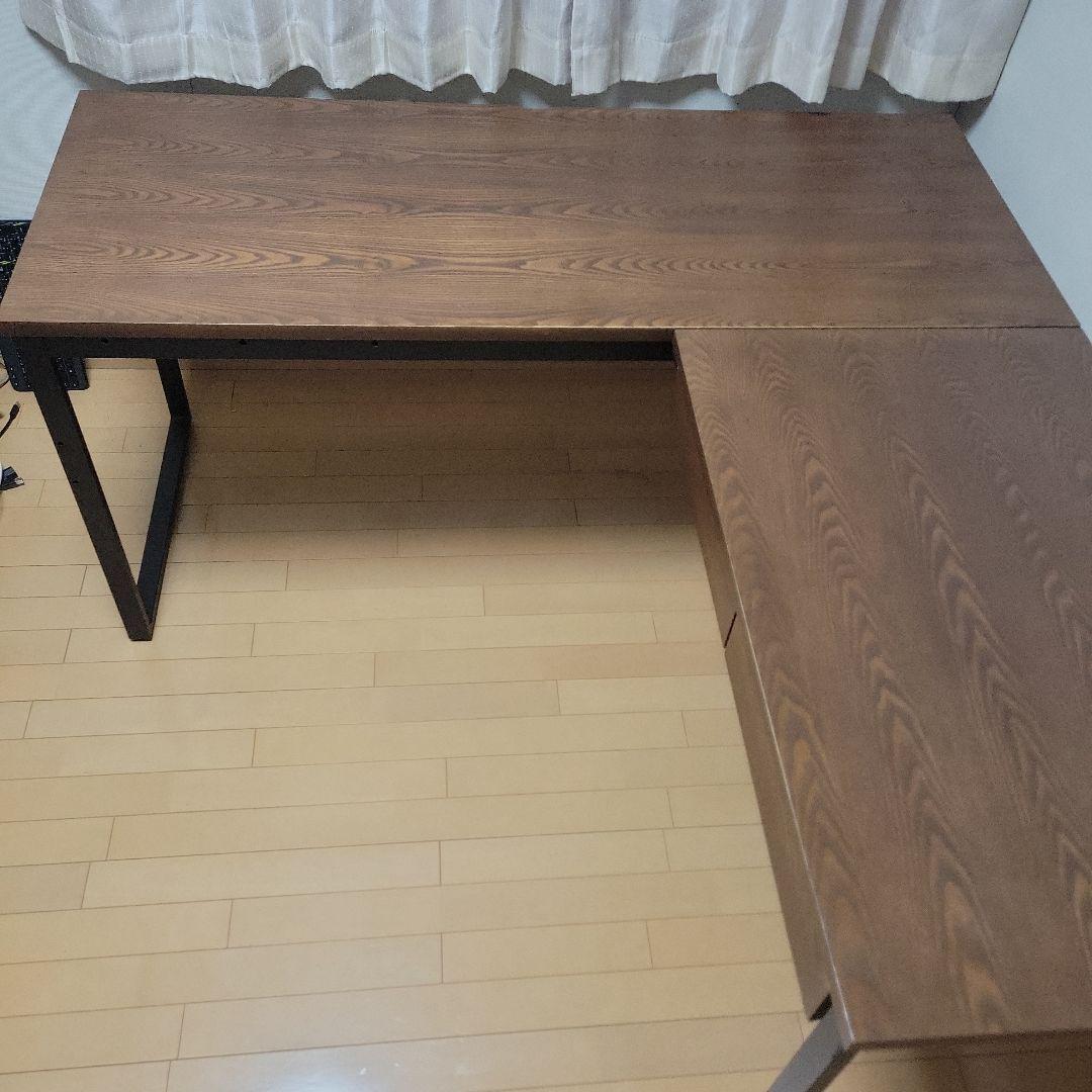 【あき】【美品】L字型木製デスク 引き出し付き