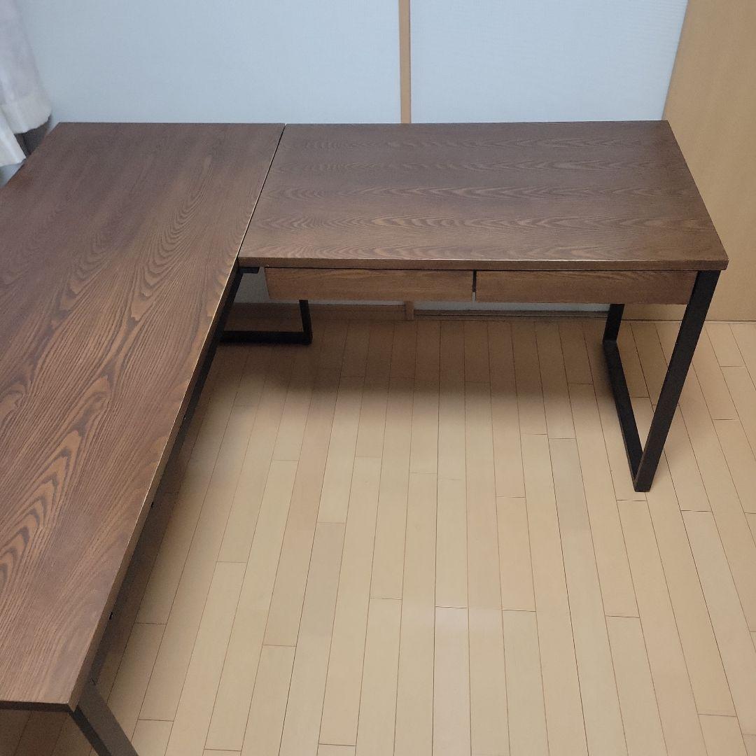 【あき】【美品】L字型木製デスク 引き出し付き
