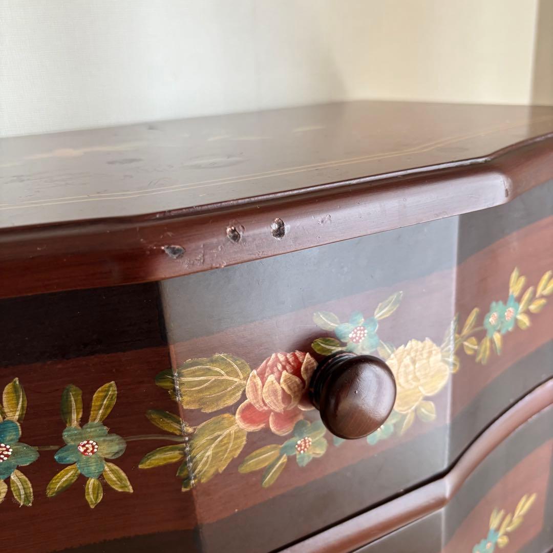 チェスト　トールペイント　ヨーロピアン　棚　丸脚　サイドボード　アンティーク