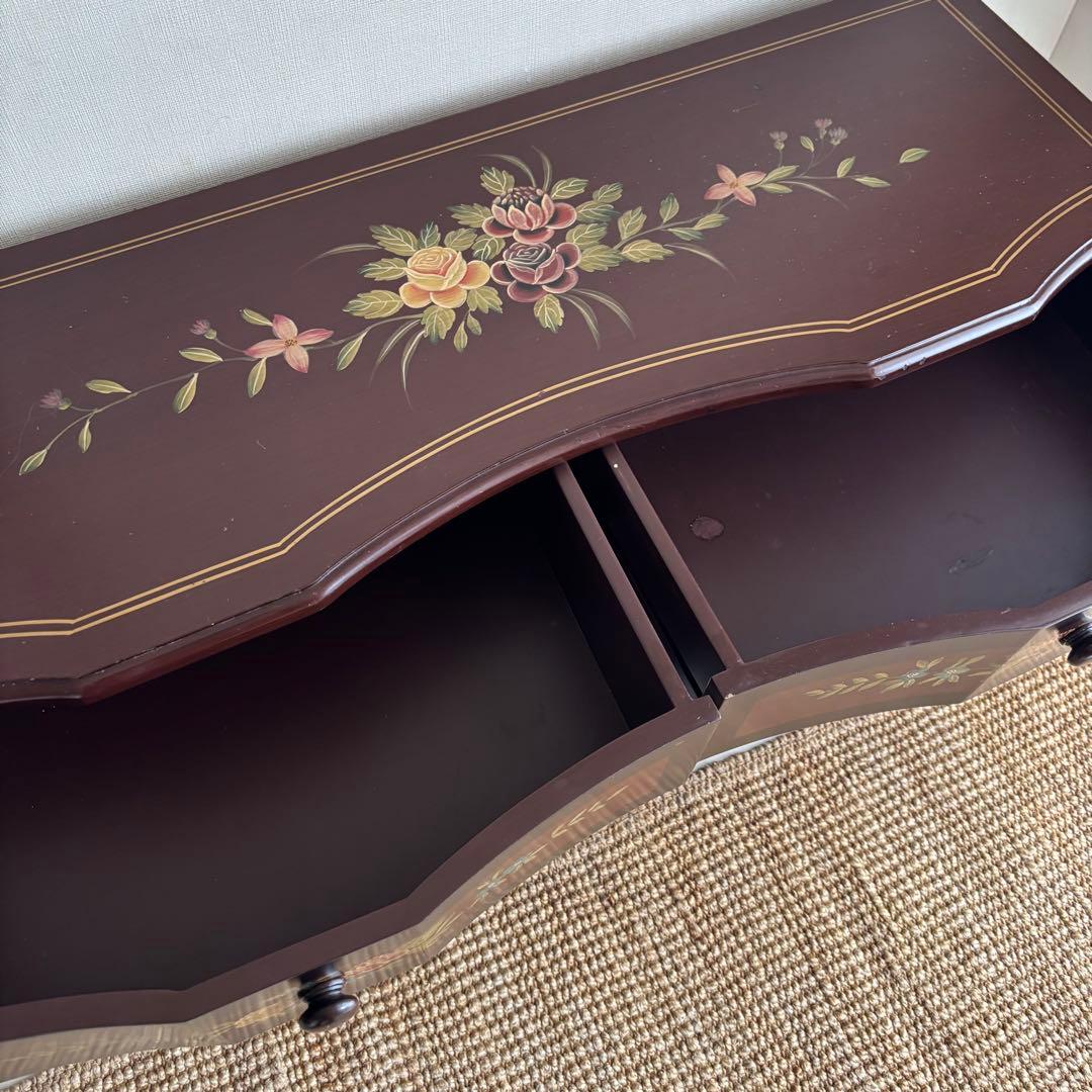 チェスト　トールペイント　ヨーロピアン　棚　丸脚　サイドボード　アンティーク