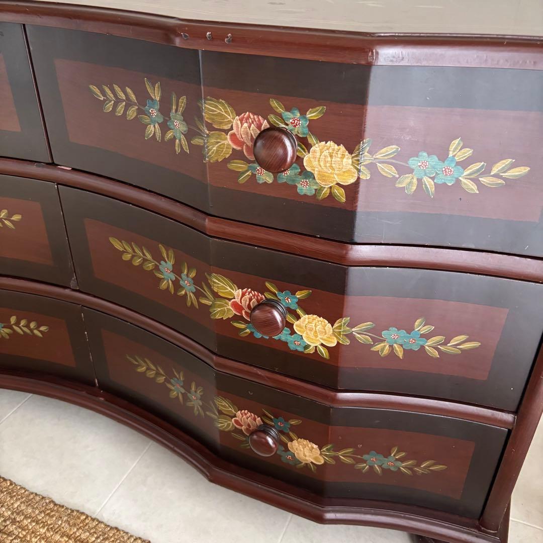 チェスト　トールペイント　ヨーロピアン　棚　丸脚　サイドボード　アンティーク