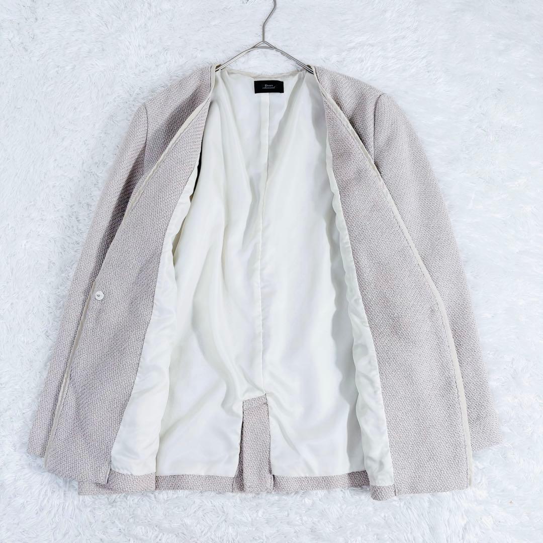 461 アーバンリサーチドアーズ ツイードVネックロングジャケット ノーカラー