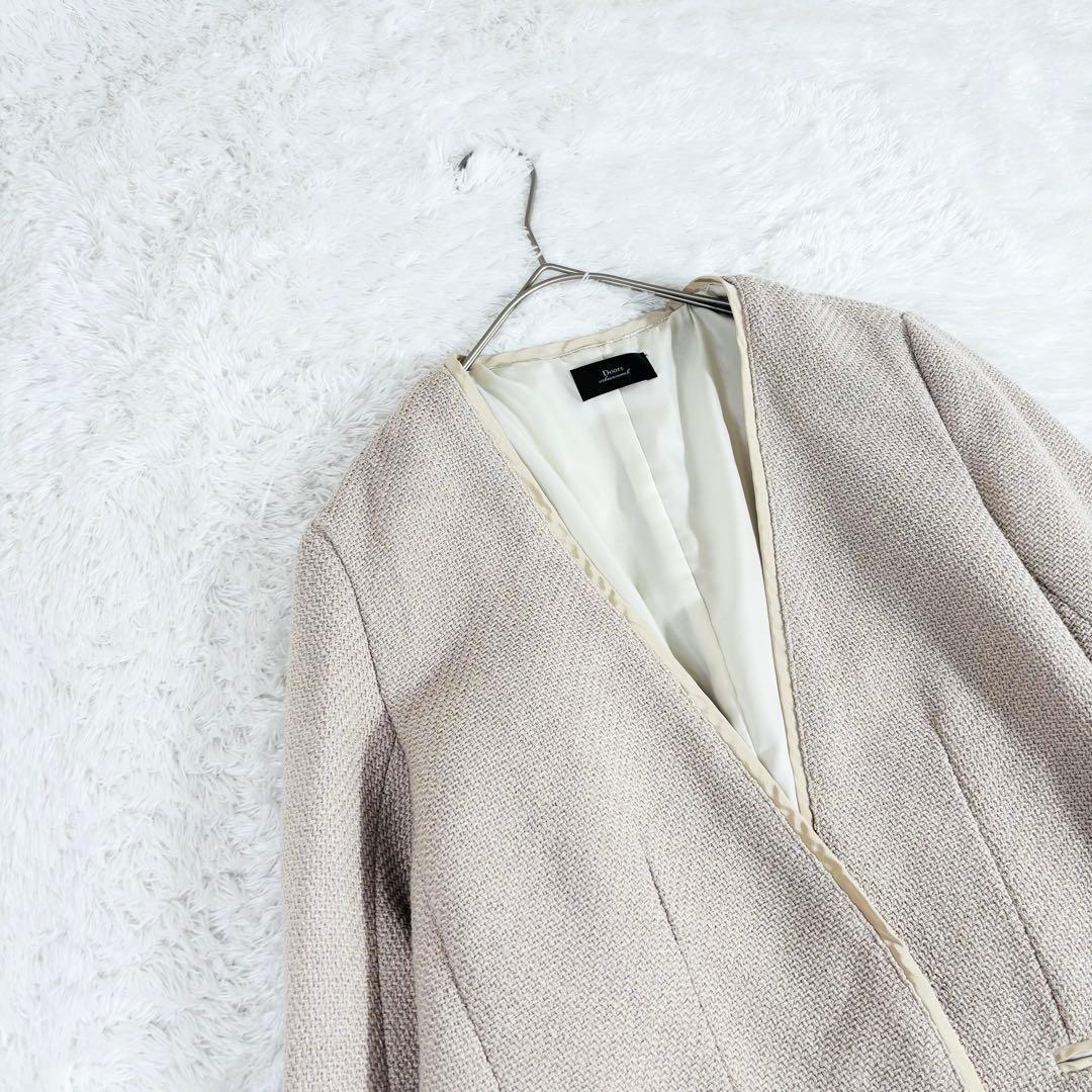 461 アーバンリサーチドアーズ ツイードVネックロングジャケット ノーカラー