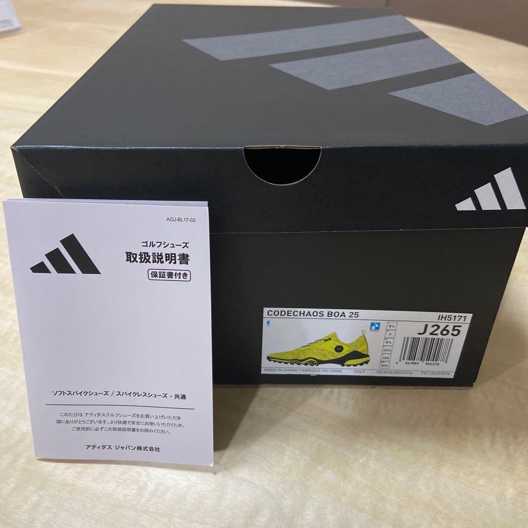 アディダス ゴルフシューズ コードカオス 25 ボア メンズ　蛍光グリーン