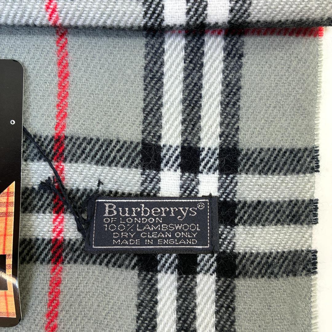 新品 Burberrys バーバリー ラムウール マフラー 英国製 グレー系