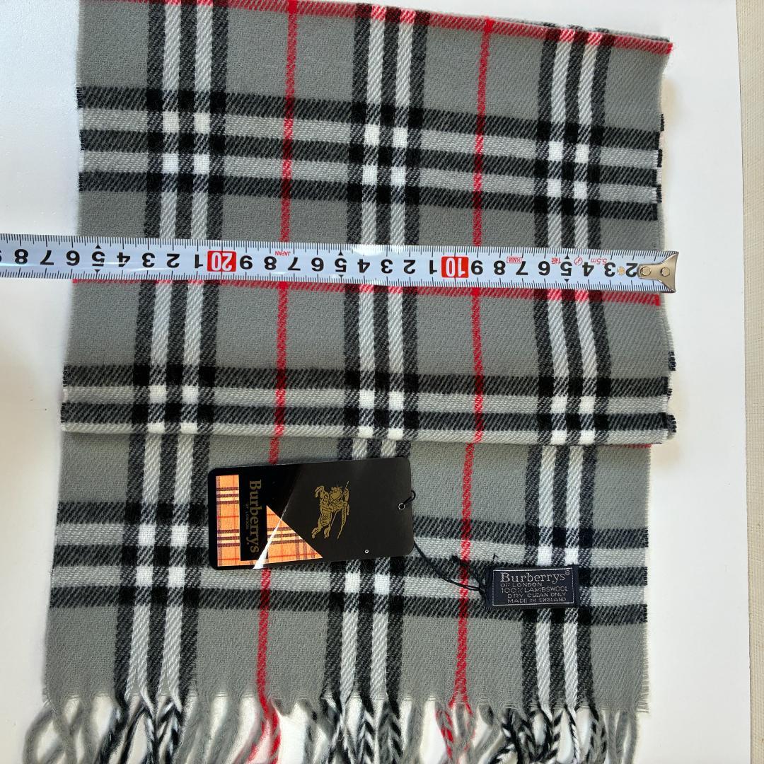 新品 Burberrys バーバリー ラムウール マフラー 英国製 グレー系