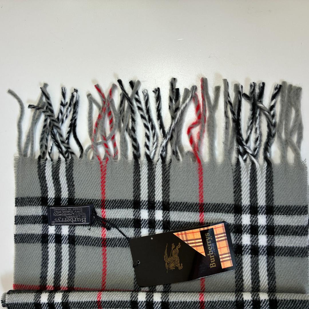 新品 Burberrys バーバリー ラムウール マフラー 英国製 グレー系