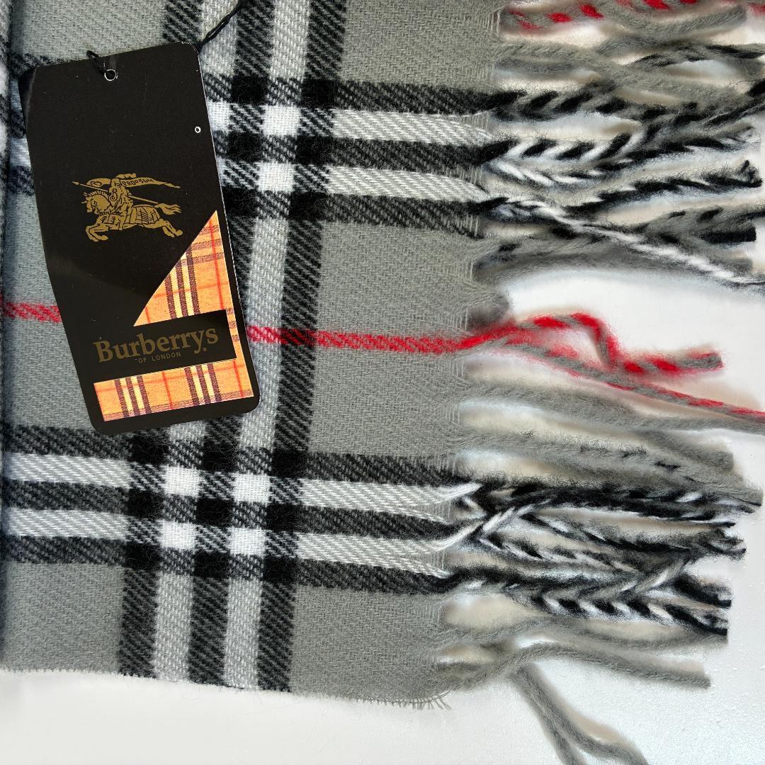 新品 Burberrys バーバリー ラムウール マフラー 英国製 グレー系