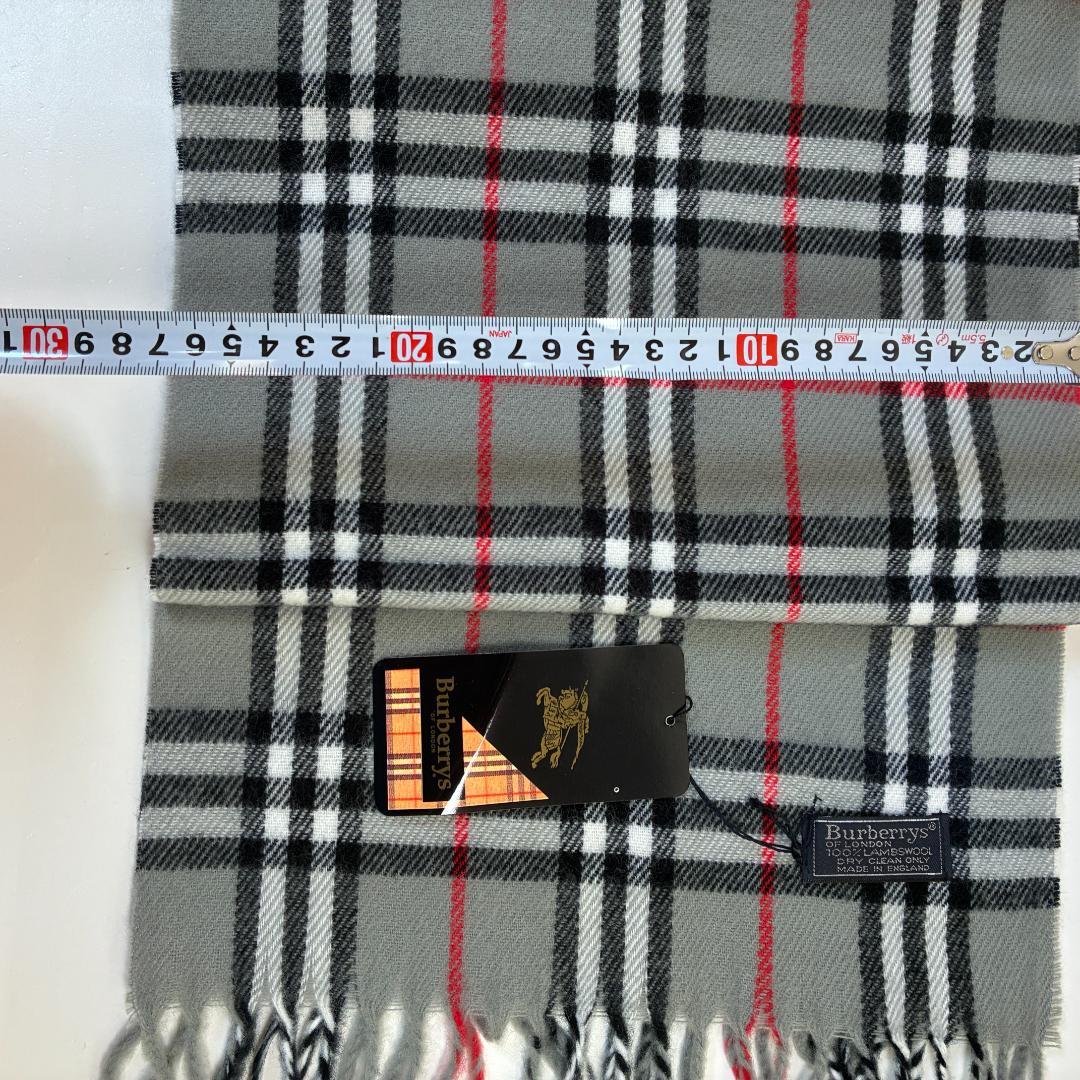 新品 Burberrys バーバリー ラムウール マフラー 英国製 グレー系