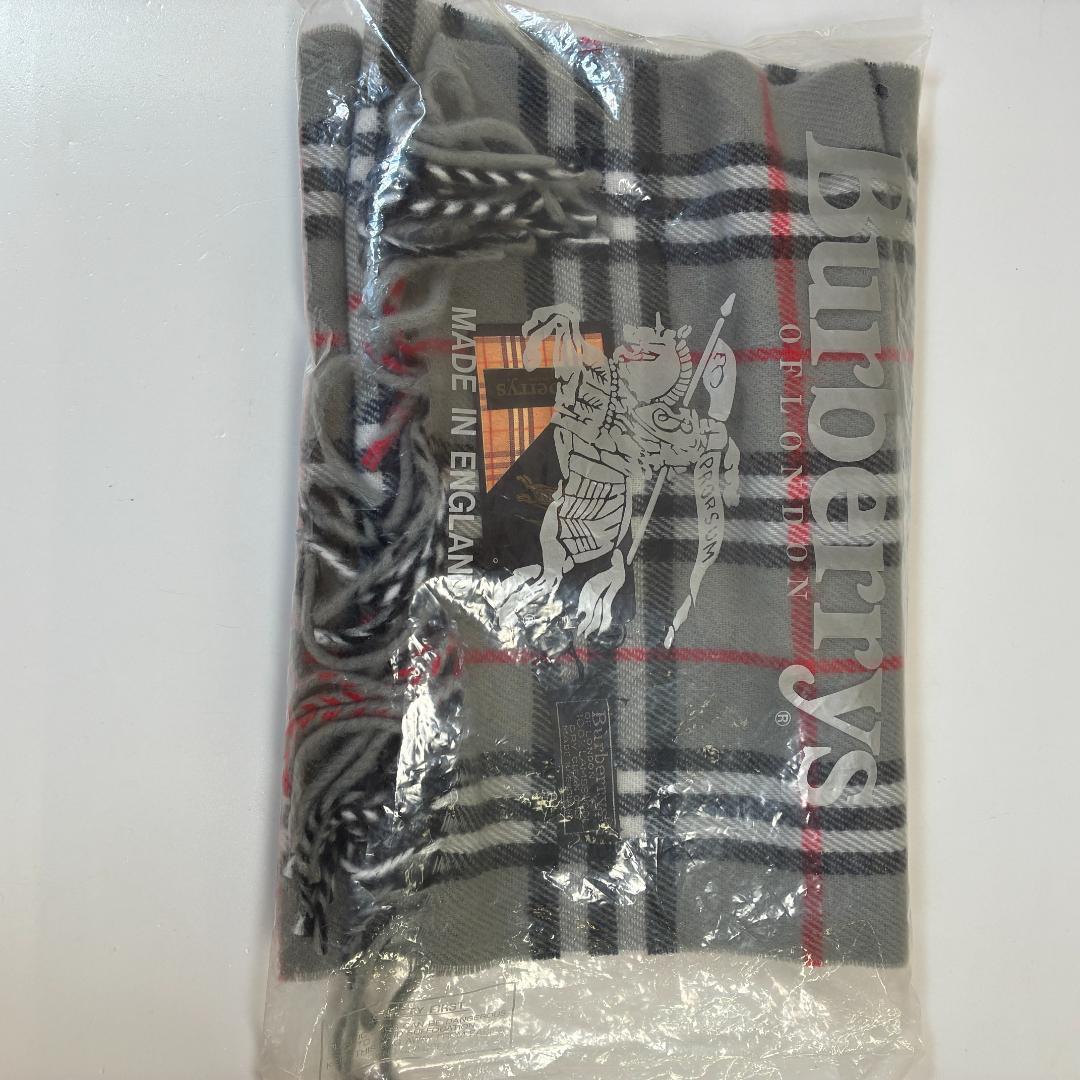 新品 Burberrys バーバリー ラムウール マフラー 英国製 グレー系