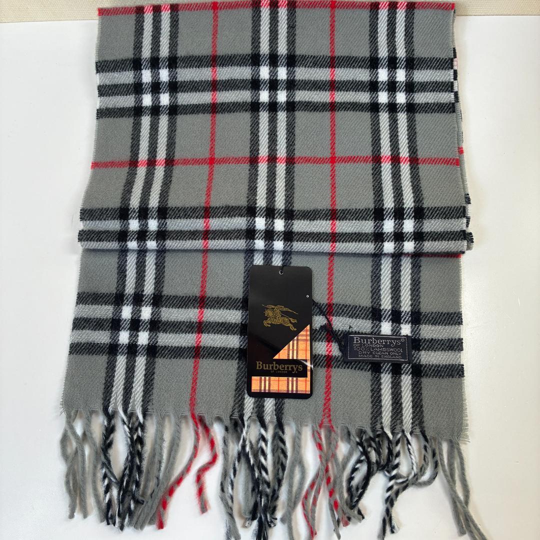 新品 Burberrys バーバリー ラムウール マフラー 英国製 グレー系