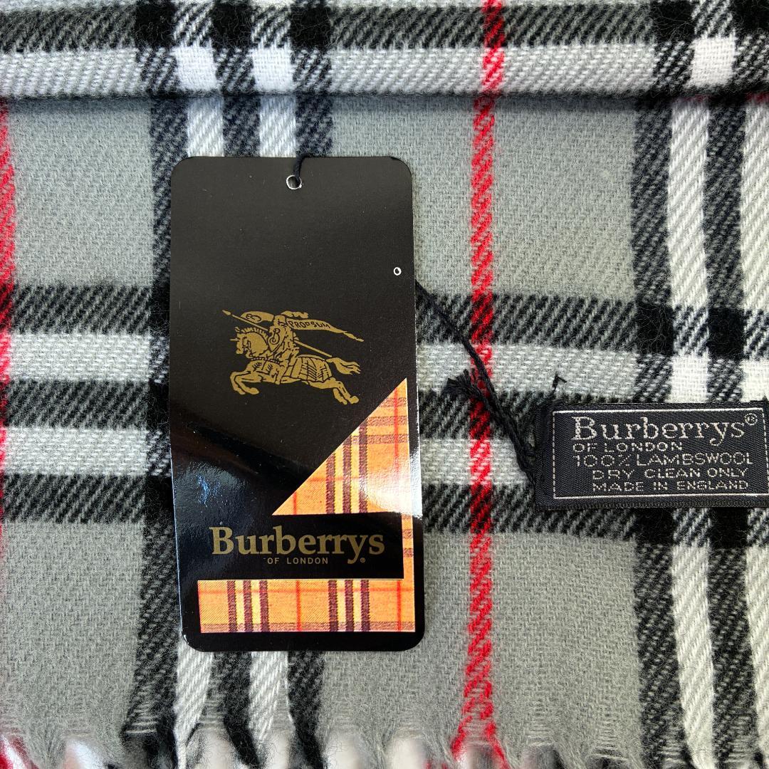 新品 Burberrys バーバリー ラムウール マフラー 英国製 グレー系