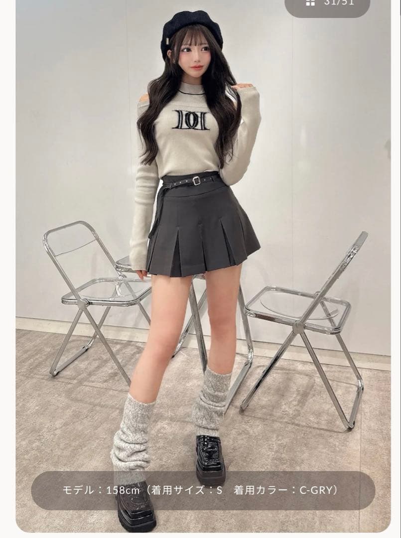 セミワイドプリーツテーラードミニスカート グレーDarich GRY