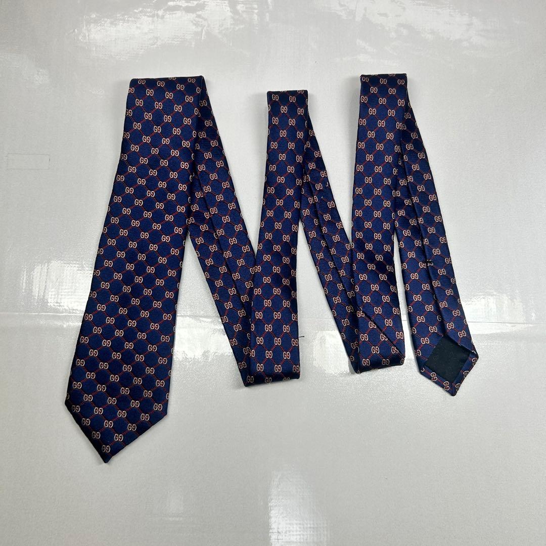 GUCCI グッチ 未使用級 近年タグ ネクタイGG柄 蜂 ビー 人気 ネイビー
