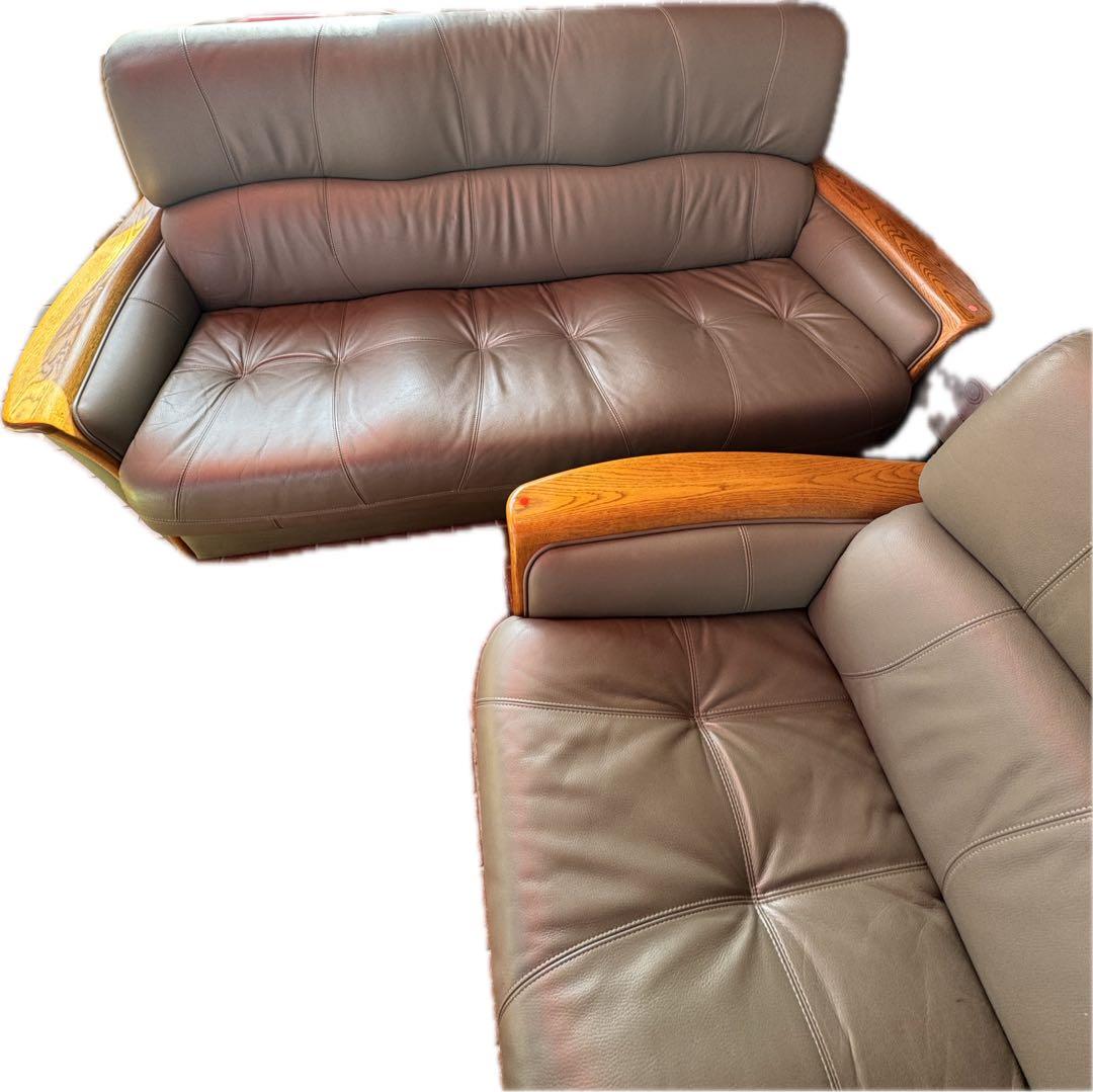 ② 浜本工芸 レザーソファ MADE IN JAPAN 本革張りソファ ３人掛け