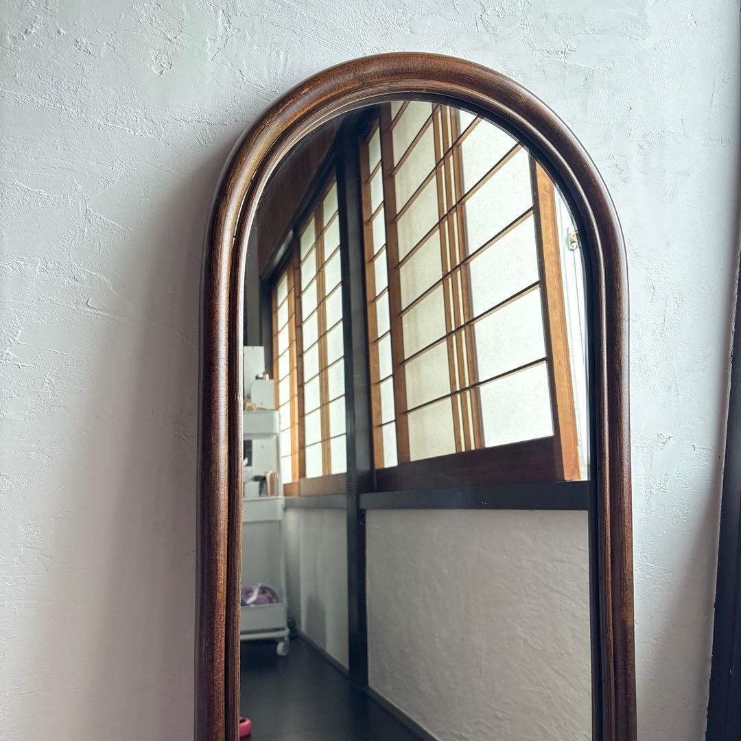 アンティーク ウォールミラー 籐 ラタン 姿見 立て掛け 昭和レトロ 古道具