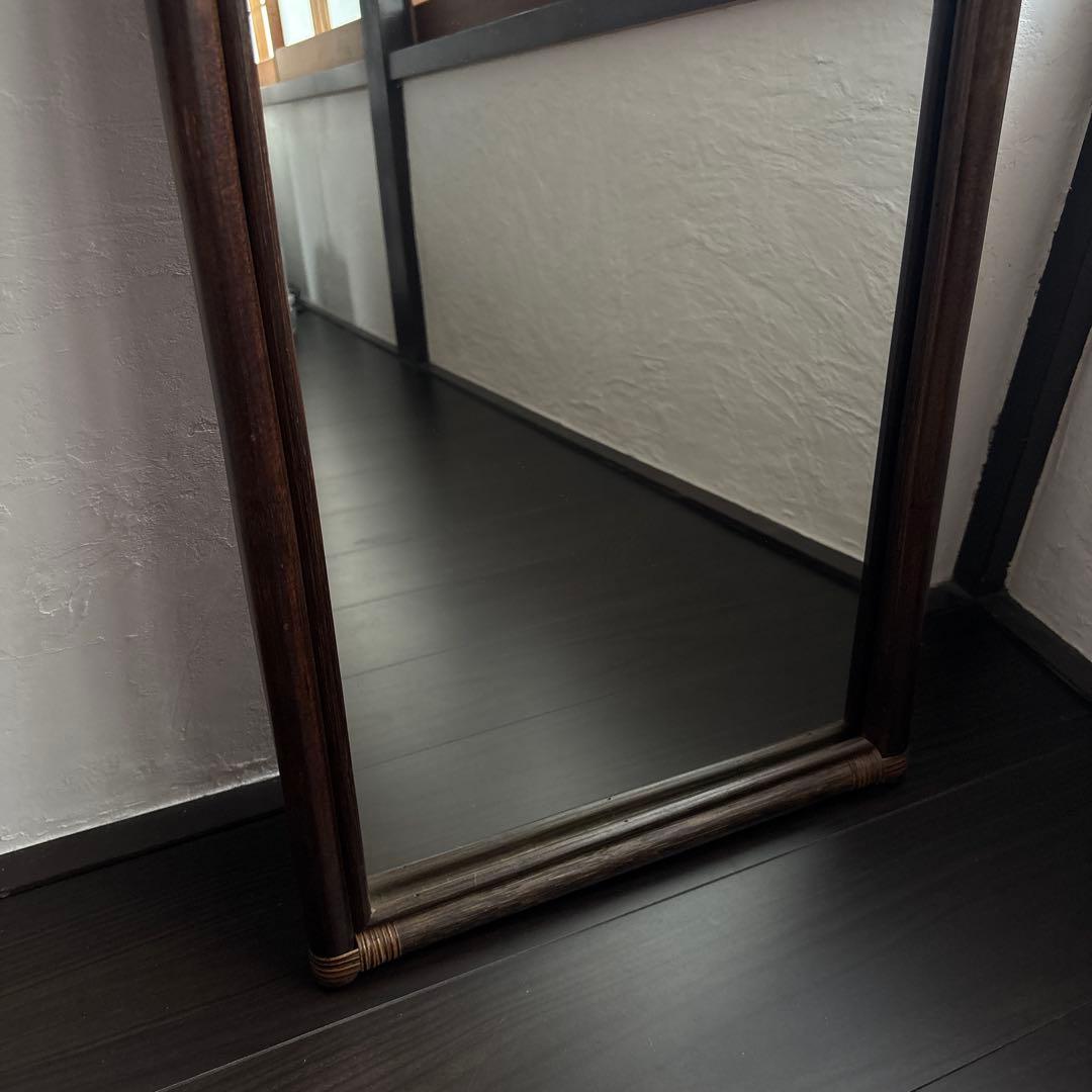 アンティーク ウォールミラー 籐 ラタン 姿見 立て掛け 昭和レトロ 古道具
