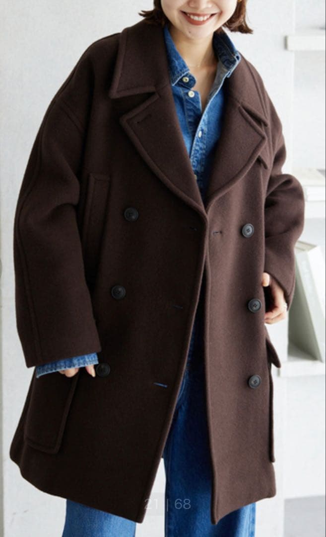 【SLOBE IENA】メルトンビッグPコート（ブラウン: 38）