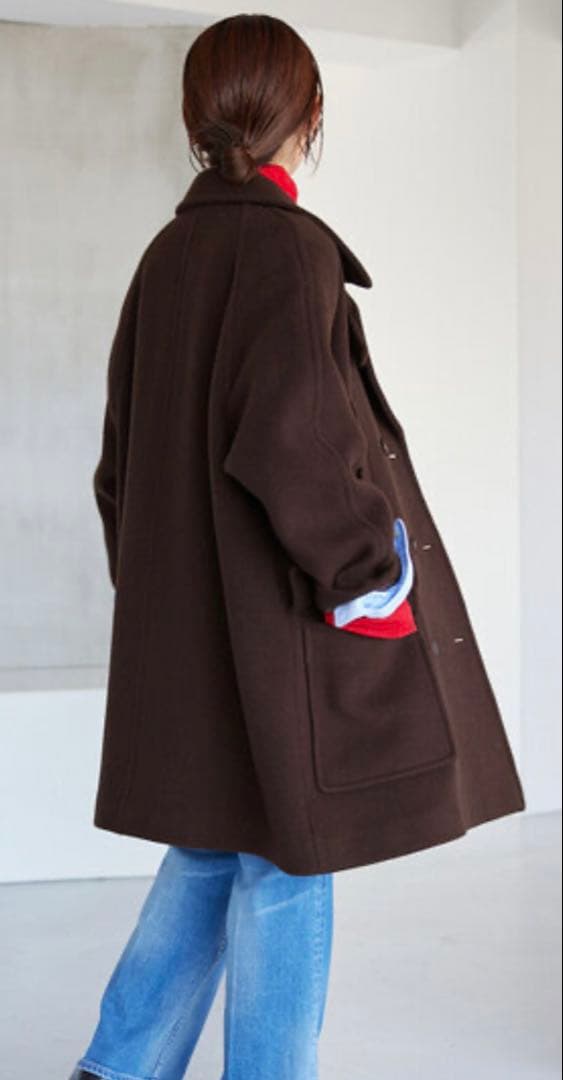 【SLOBE IENA】メルトンビッグPコート（ブラウン: 38）