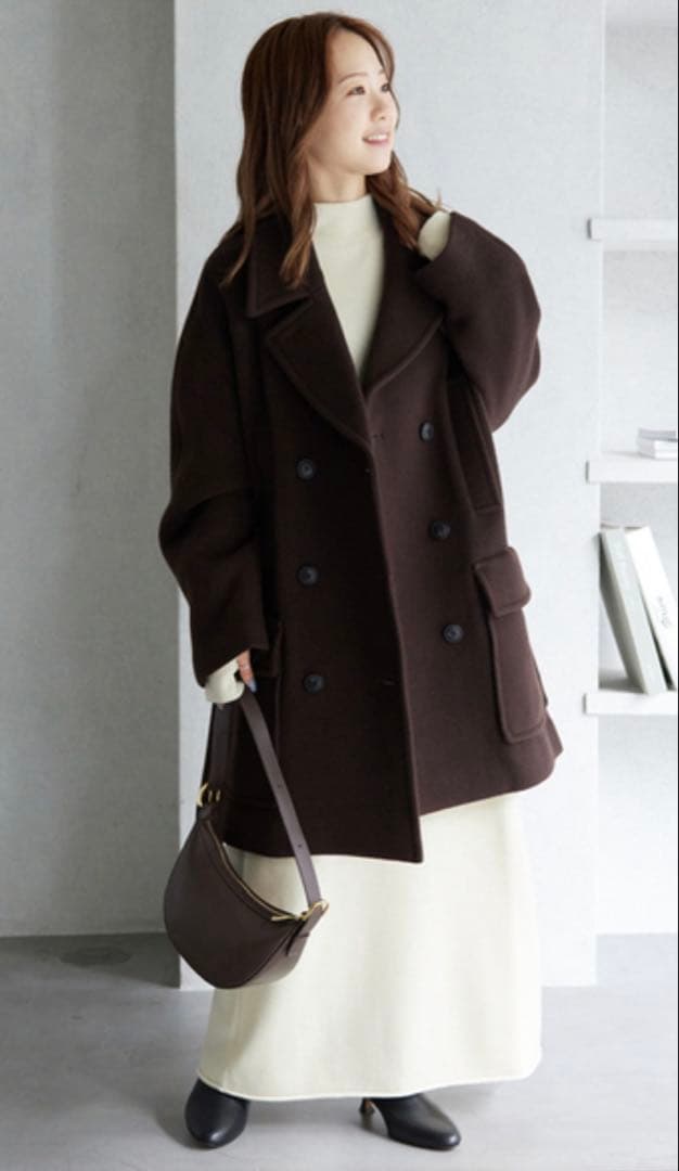 【SLOBE IENA】メルトンビッグPコート（ブラウン: 38）