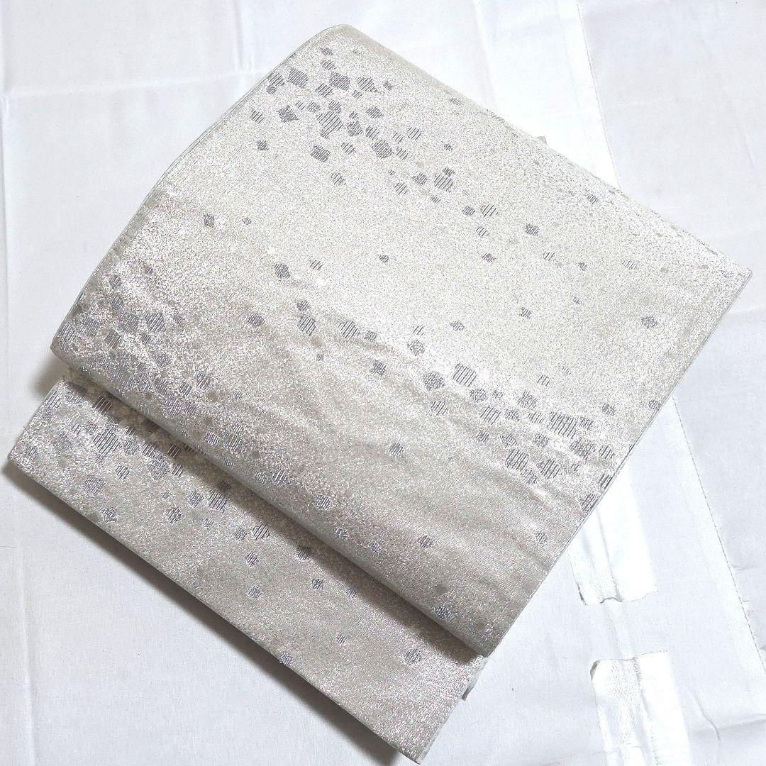 A◆着物くつろぎ 作家物 大久保玄才 銀糸 六通 正絹 フォーマルな袋帯