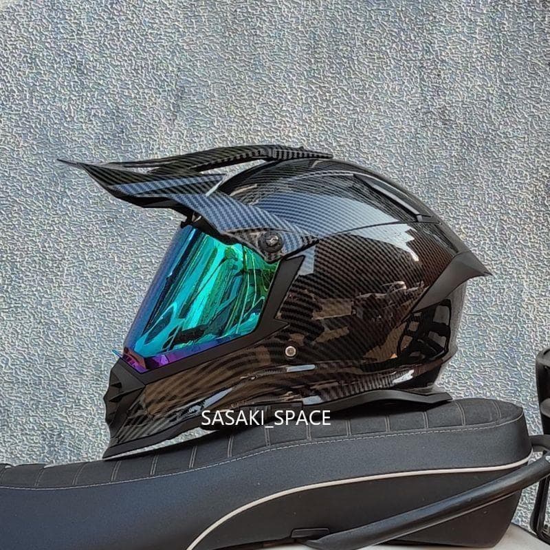 新品 　内蔵レンズ　オフロード フルフェイスヘルメット カーボン柄 　XLサイズ