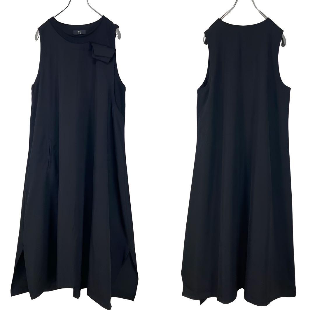 Y's ワイズ 美品 ウールギャバ 切替 ノースリーブワンピース 黒2