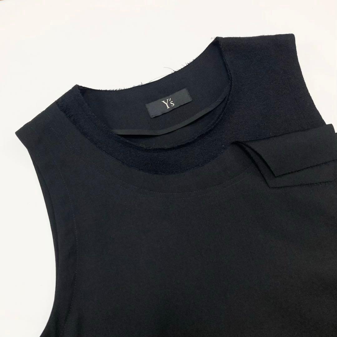 Y's ワイズ 美品 ウールギャバ 切替 ノースリーブワンピース 黒2
