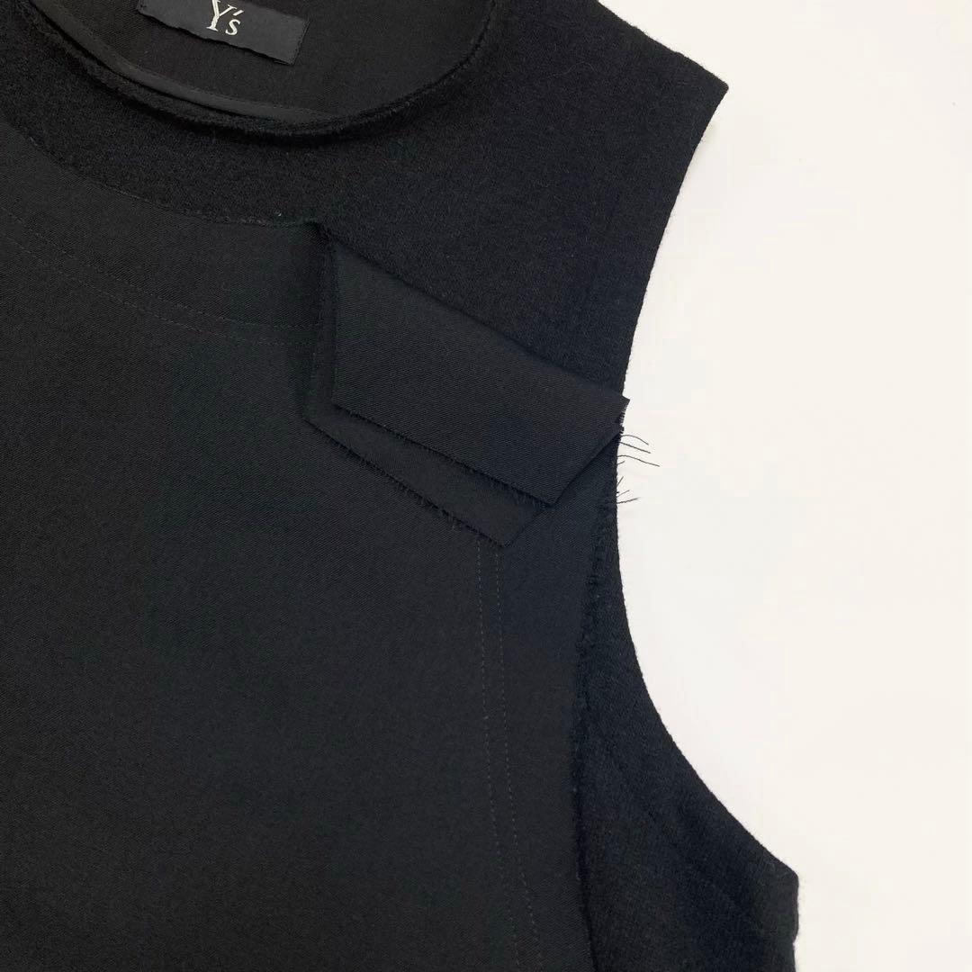 Y's ワイズ 美品 ウールギャバ 切替 ノースリーブワンピース 黒2