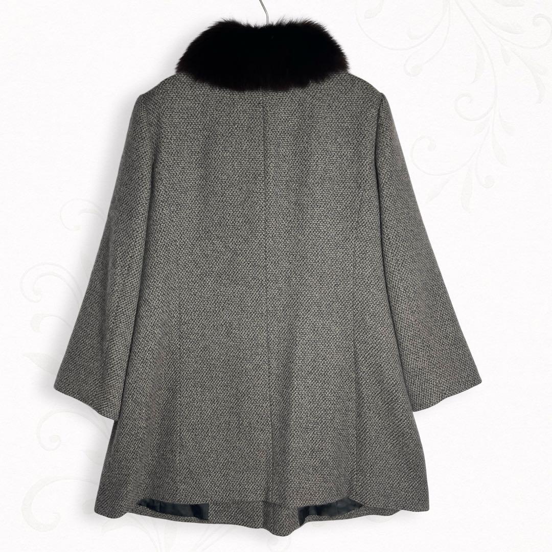 レリアン カシミヤ80％ セーブル混フォックスファー Aラインコート 13号