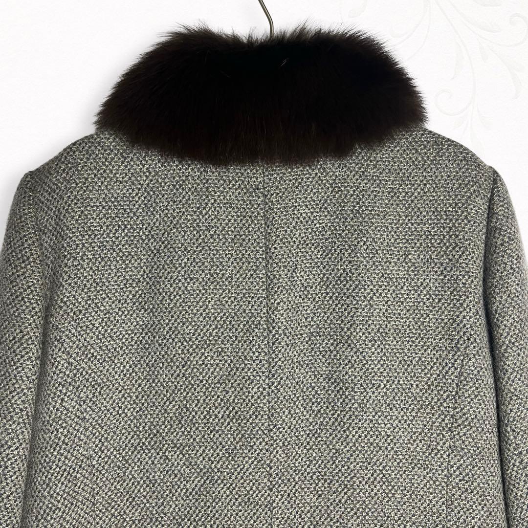 レリアン カシミヤ80％ セーブル混フォックスファー Aラインコート 13号