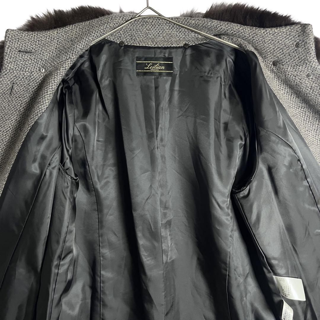 レリアン カシミヤ80％ セーブル混フォックスファー Aラインコート 13号