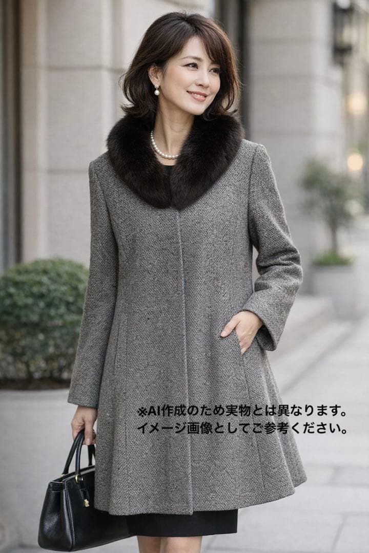 レリアン カシミヤ80％ セーブル混フォックスファー Aラインコート 13号