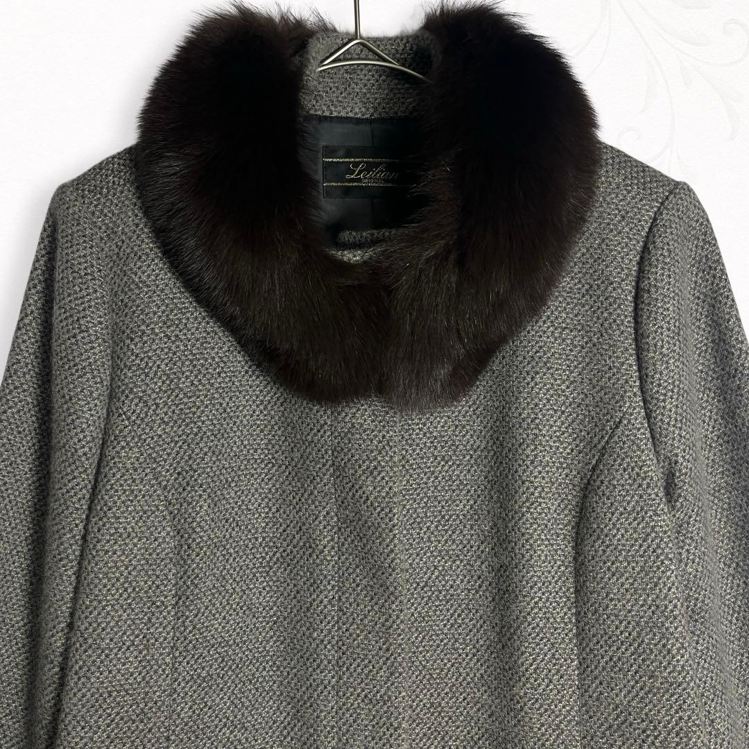 レリアン カシミヤ80％ セーブル混フォックスファー Aラインコート 13号