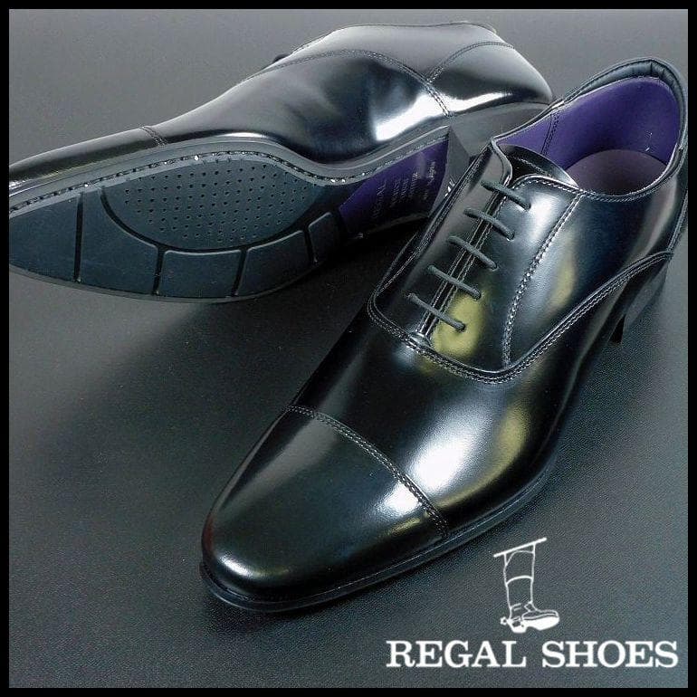 アド　新品 REGAL リーガル 24.5cm 黒 内羽 ストレートチップ