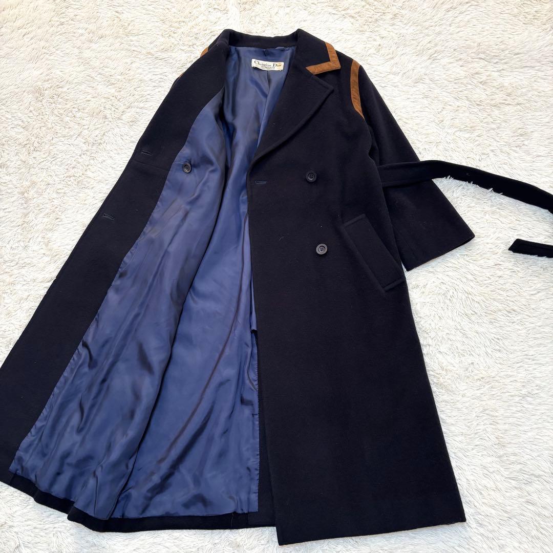 クリスチャンディオール ロングコート チェスターコート ベルト ネイビー