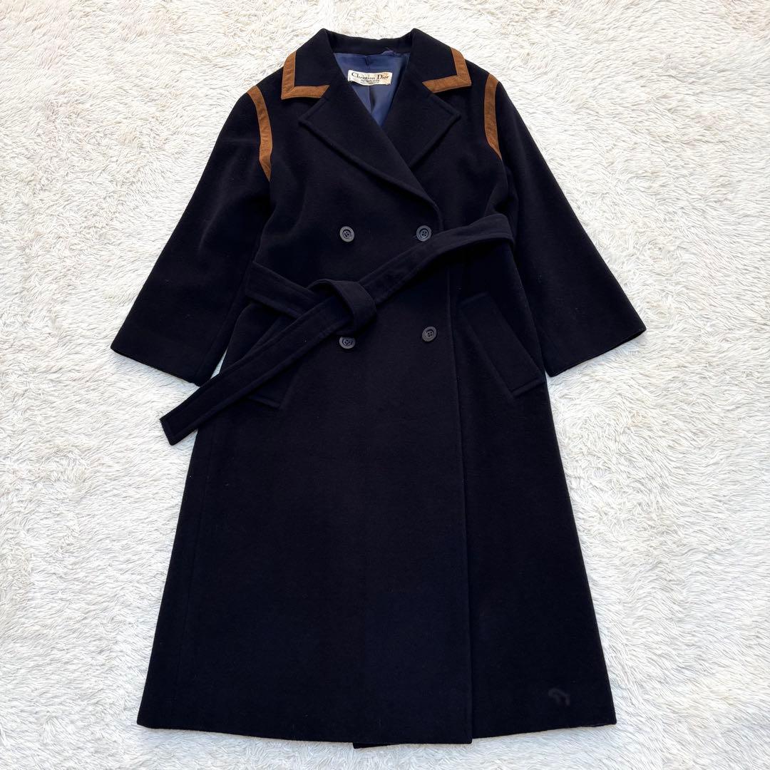 クリスチャンディオール ロングコート チェスターコート ベルト ネイビー