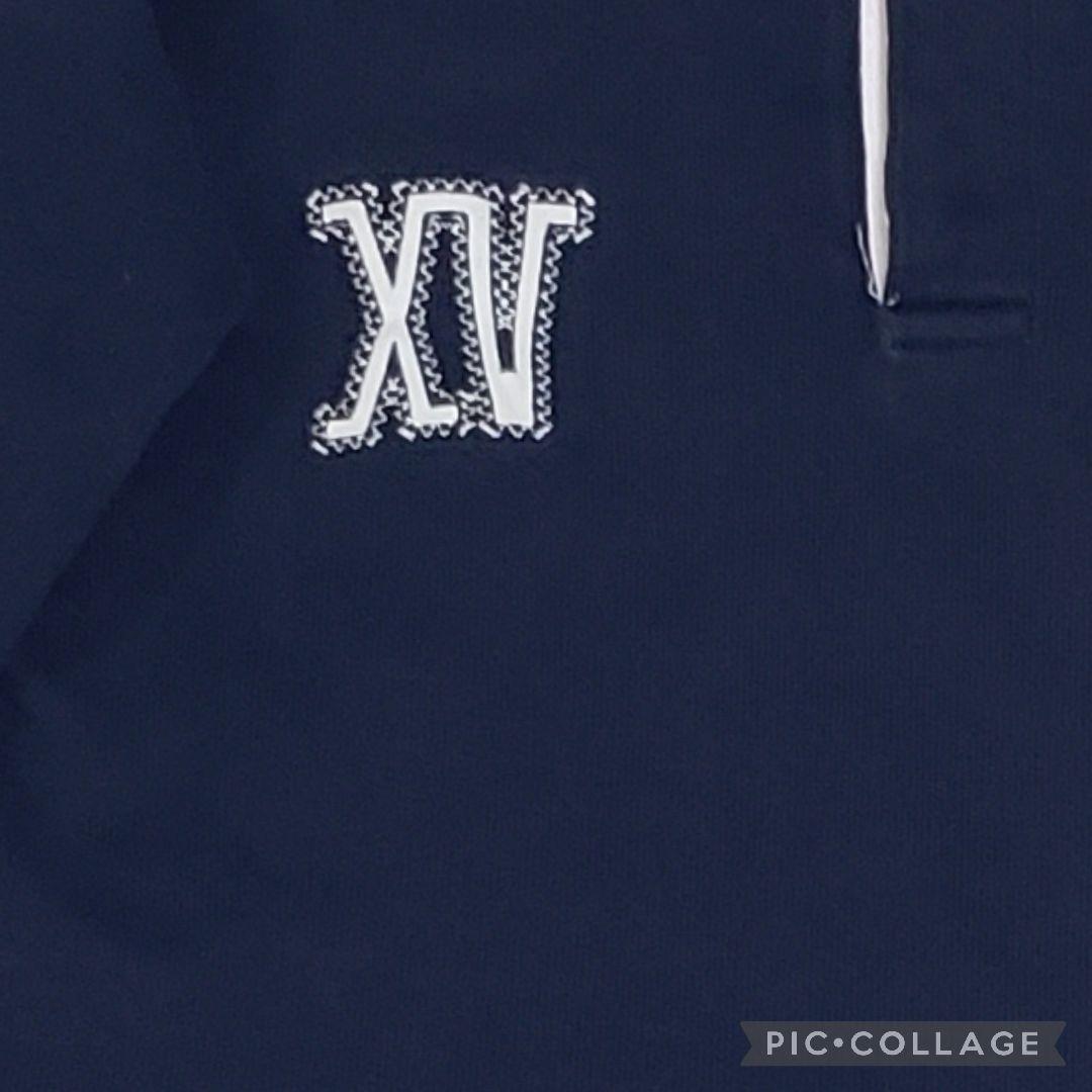 カンタベリー　ラガーシャツ パッチ刺繍　Lサイズ　オリジナルボタン　紺色　長袖