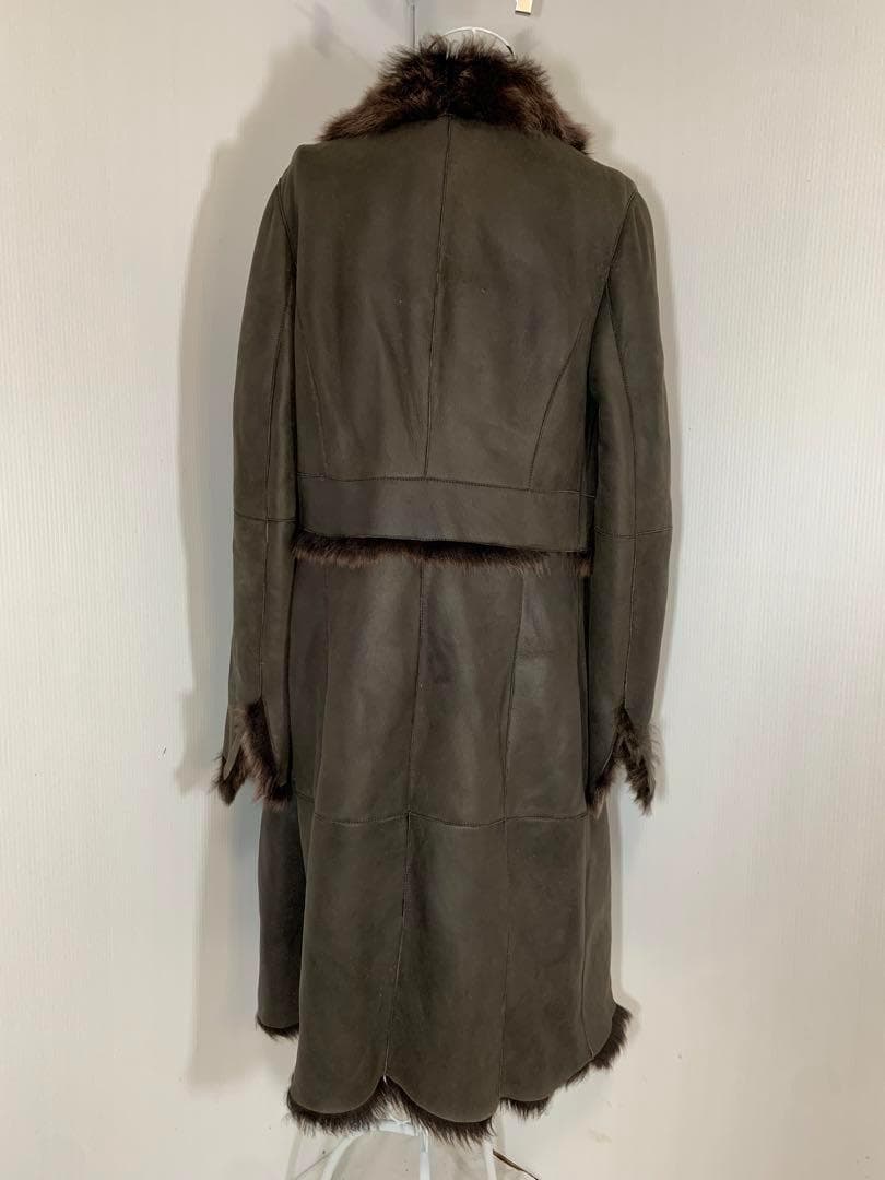 [ブリエ]羊革　リアルファー　レザー　ロング丈コート　イタリア製　美品　高級