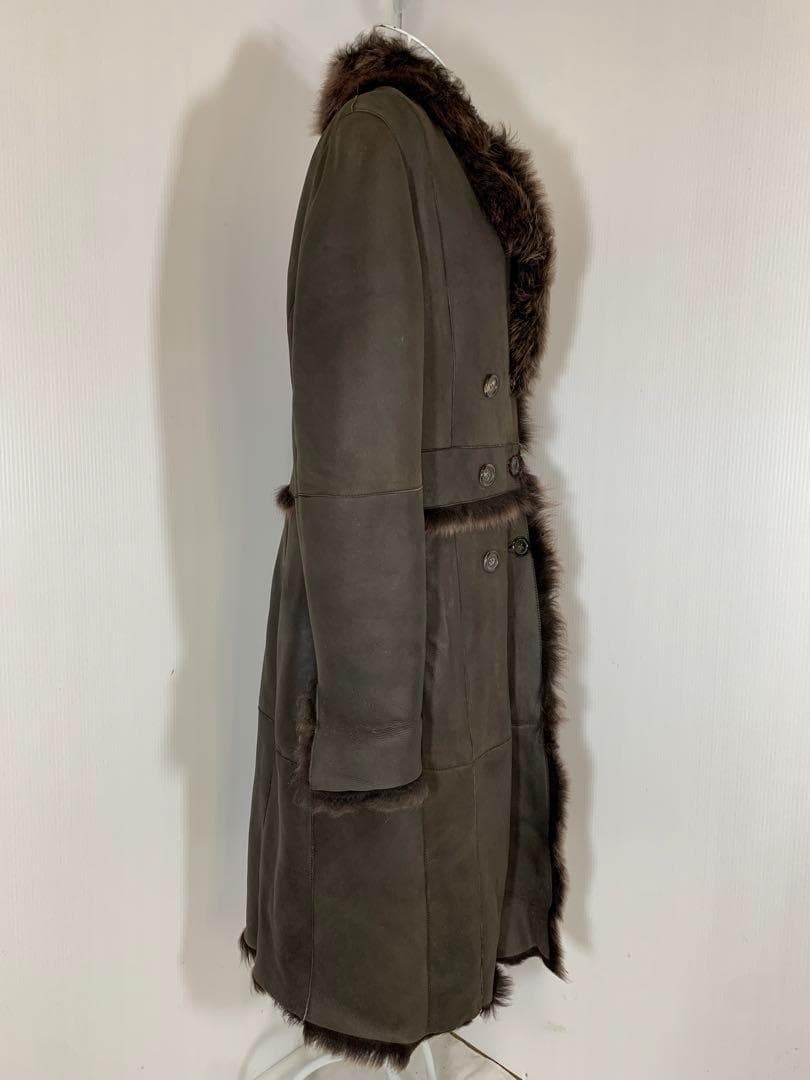 [ブリエ]羊革　リアルファー　レザー　ロング丈コート　イタリア製　美品　高級