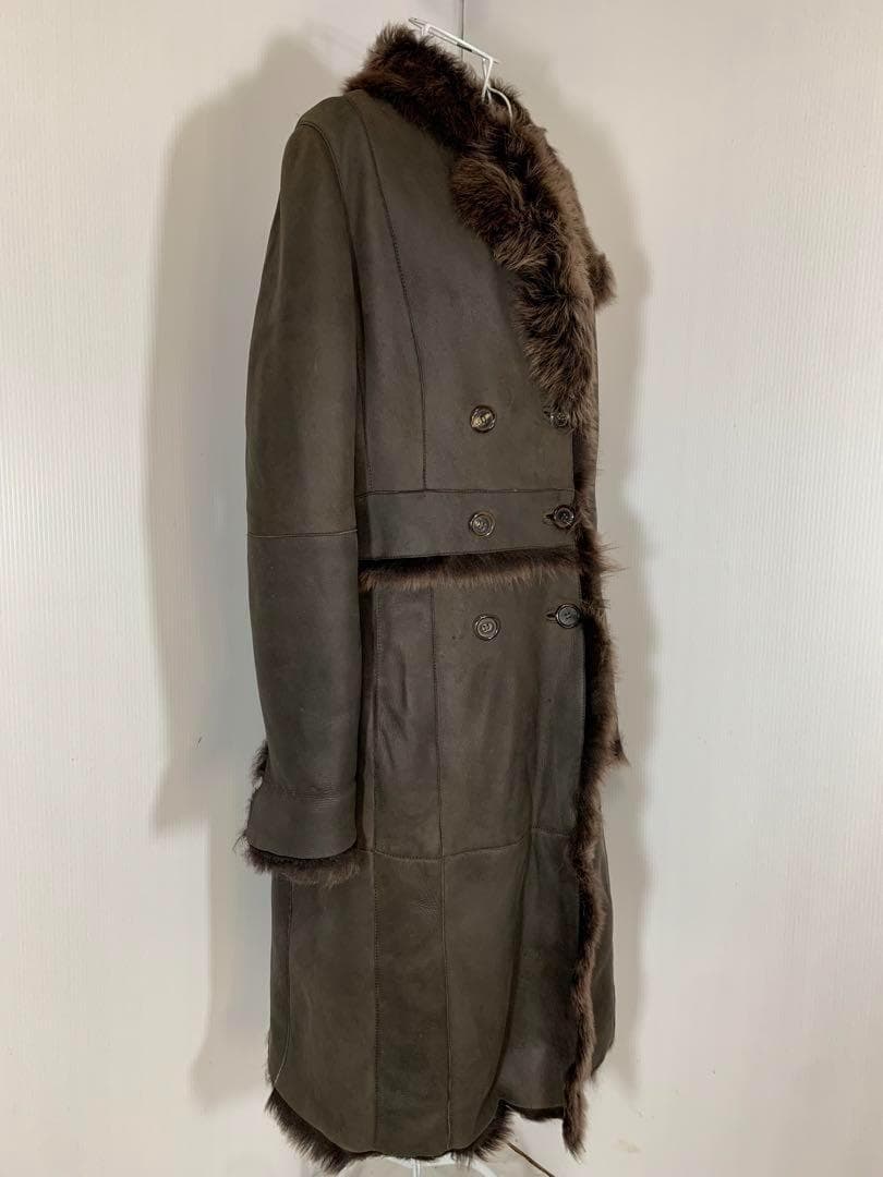[ブリエ]羊革　リアルファー　レザー　ロング丈コート　イタリア製　美品　高級