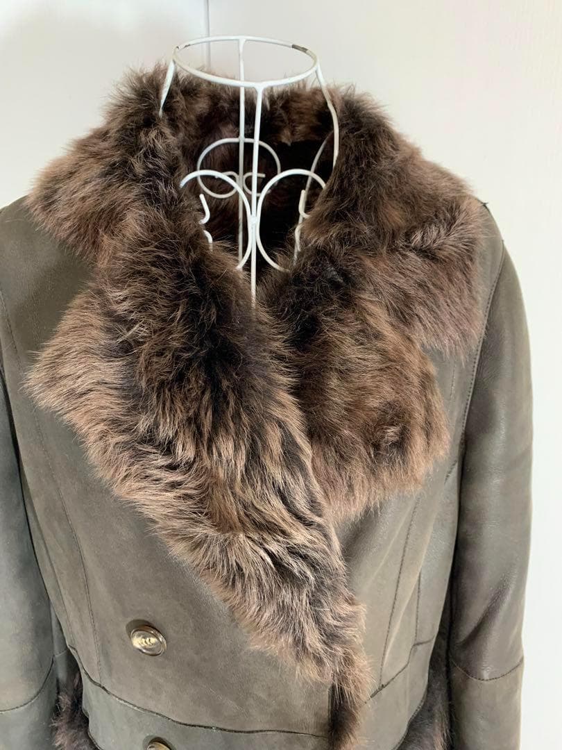 [ブリエ]羊革　リアルファー　レザー　ロング丈コート　イタリア製　美品　高級