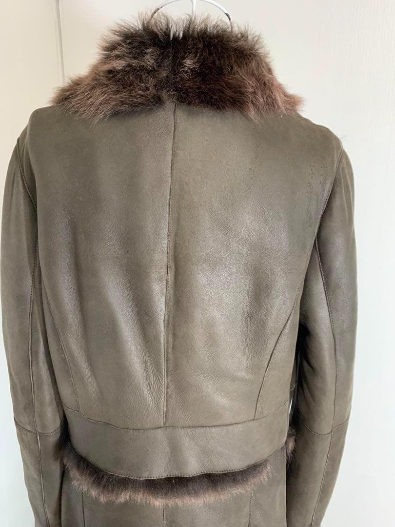 [ブリエ]羊革　リアルファー　レザー　ロング丈コート　イタリア製　美品　高級