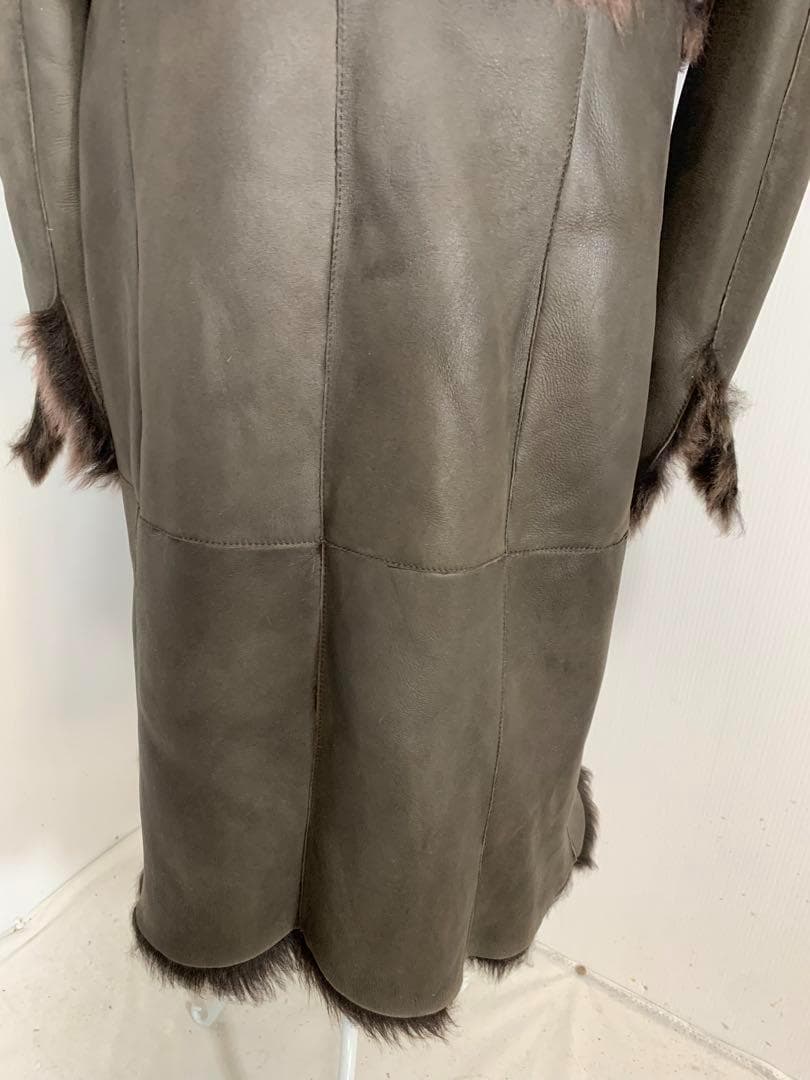 [ブリエ]羊革　リアルファー　レザー　ロング丈コート　イタリア製　美品　高級