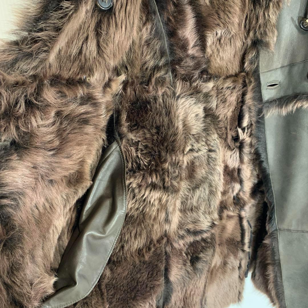 [ブリエ]羊革　リアルファー　レザー　ロング丈コート　イタリア製　美品　高級