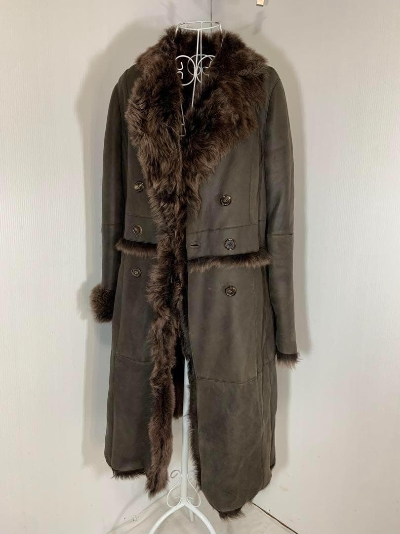 [ブリエ]羊革　リアルファー　レザー　ロング丈コート　イタリア製　美品　高級