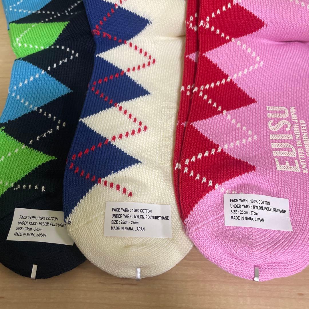 新品　廃盤　デッドストック　EVISU エヴィス ソックス　アーガイル　3足