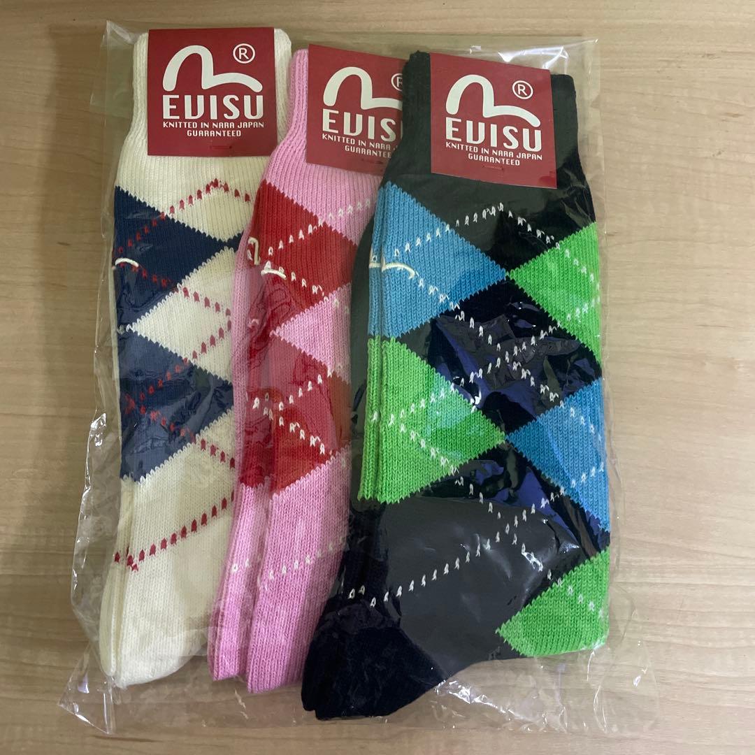 新品　廃盤　デッドストック　EVISU エヴィス ソックス　アーガイル　3足