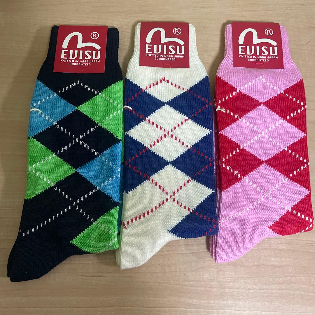 新品　廃盤　デッドストック　EVISU エヴィス ソックス　アーガイル　3足