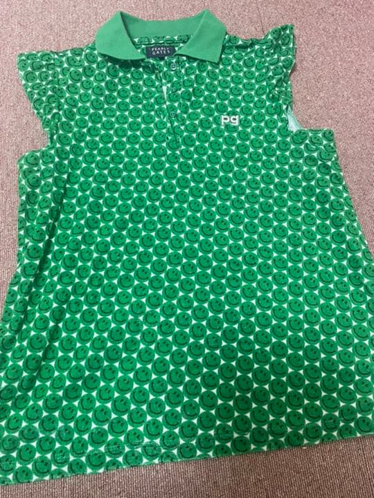パーリーゲイツ　パイル素材　ノースリーブ　ポロシャツ　スマイル　グリーン